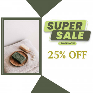 Image advertising a 25% off sale on natural soap products.