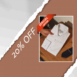 White formal shirt with a 20% off promotion