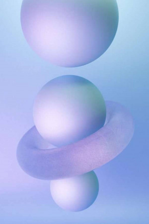 Floating pastel colored spheres in a minimalist composition