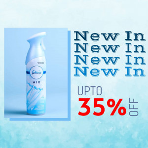 Febreze Air spray bottle with a promotional offer of up to 35% off.
