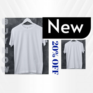 White t-shirt on a hanger with a new collection promotion