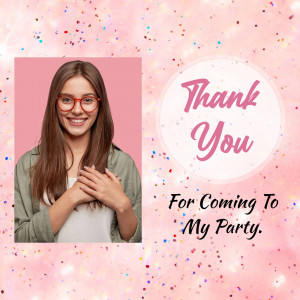 Woman smiling with 'Thank You' text and confetti background