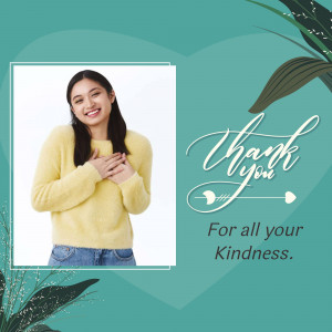 Woman expressing gratitude with a thank you message