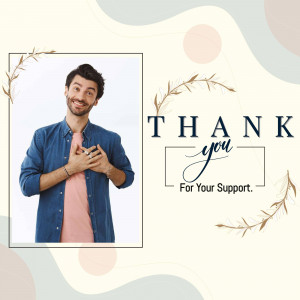 Man expressing gratitude with hands over heart and 'Thank You' text