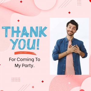 Man expressing gratitude with a 'Thank You' message and abstract background.