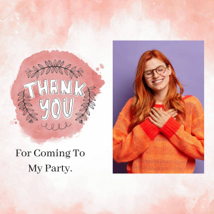 Woman smiling with a 'Thank You' graphic