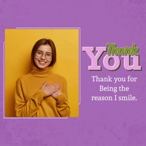 Woman smiling with 'Thank You' text overlay