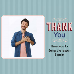 Man expressing gratitude with a 'Thank You' message