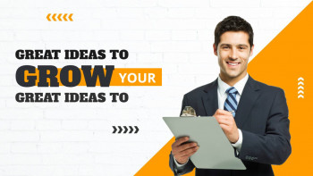 Man in a suit holding a clipboard with text about growing ideas