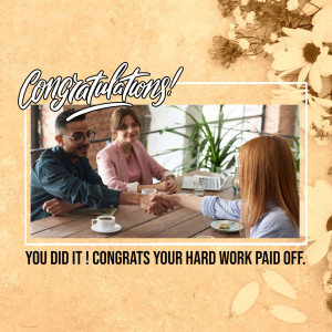 Image of a person receiving a job offer, with congratulatory text.