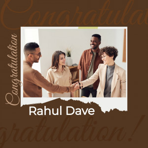 People shaking hands in a new home, congratulatory message.