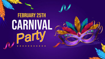 Colorful Carnival Party Poster with Mask and Feathers
