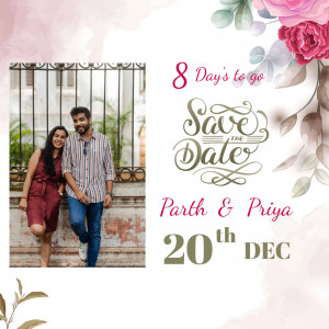 Save the Date card with a couple's photo and wedding details