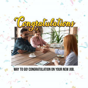 People celebrating a new job with a handshake and coffee