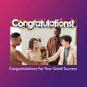 Group of diverse professionals celebrating a success with confetti and handshakes.