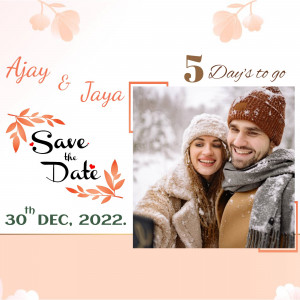 Wedding save the date announcement with a couple in a snowy landscape