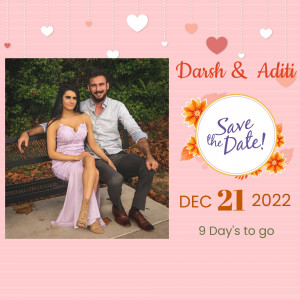 Couple portrait with save the date announcement