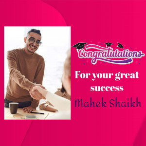 Image of Mahek Shaikh receiving congratulations for their success.