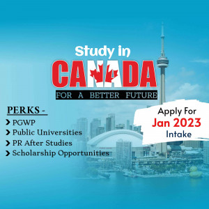 Image promoting study opportunities in Canada with the CN Tower and Toronto skyline in the background.