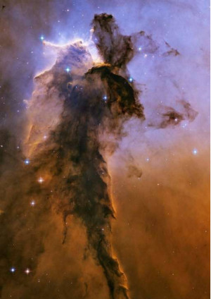 A stunning image of the Pillars of Creation nebula captured by the James Webb Space Telescope.
