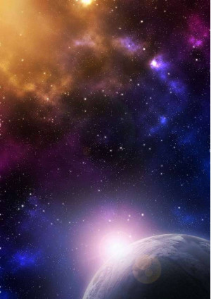 A vibrant image of a planet and a colorful nebula in space.