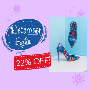Blue floral high heels with a December sale promotion