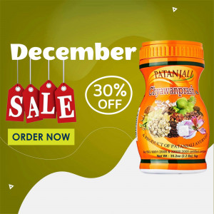 Patanjali Chyawanprash product with a 30% off sale promotion.