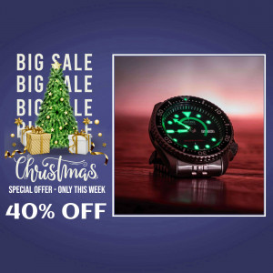 Watch with Christmas decorations and a 40% off sale offer