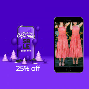 Smartphone displaying a Christmas sale promotion for dresses.