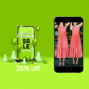 Smartphone displaying a Christmas sale advertisement for dresses.