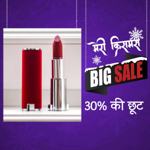 Red lipstick on sale with Christmas themed banner