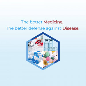 Image depicting medical tools and pills within a hexagon, promoting healthcare and disease prevention.