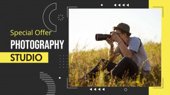Photographer taking pictures in a field with a special offer promotion.