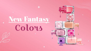 Stack of nail polish bottles in various shades of pink and purple with dripping polish.