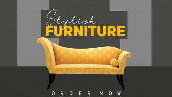 Yellow couch with the text 'Stylish Furniture' and 'Order Now'