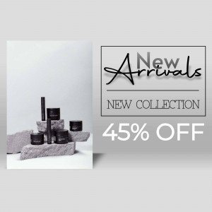 Image advertising a new collection with a 45% discount on skincare products.