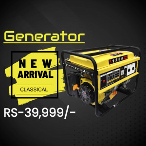 Yellow and black portable generator with a 'New Arrival' tag.