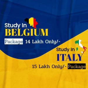 Image promoting study abroad packages for Belgium and Italy with pricing.