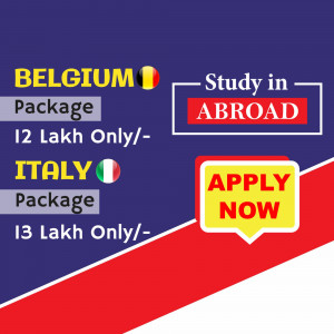Image advertising study abroad packages for Belgium and Italy with pricing.