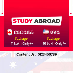 Image advertising study abroad packages for Canada and USA with pricing.
