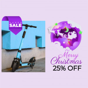 Blue electric scooter with a Christmas sale promotion