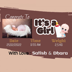 Newborn baby girl announcement with details