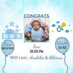 Newborn baby boy announcement with details