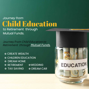 Image depicting financial planning for life stages, from child education to retirement, using mutual funds.