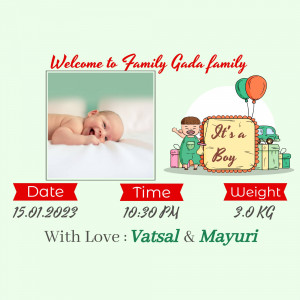 Newborn baby boy announcement with details