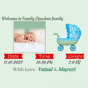 Newborn baby boy announcement with details