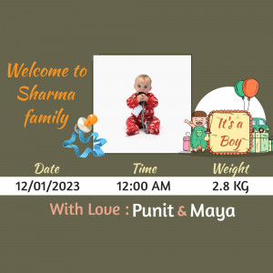 Newborn baby announcement for Sharma family