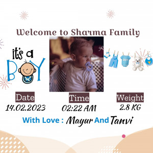 Newborn baby boy announcement with photo and details