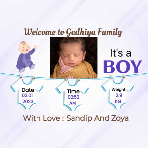 Newborn baby boy announcement with birth details