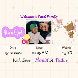 Newborn baby girl announcement with parents